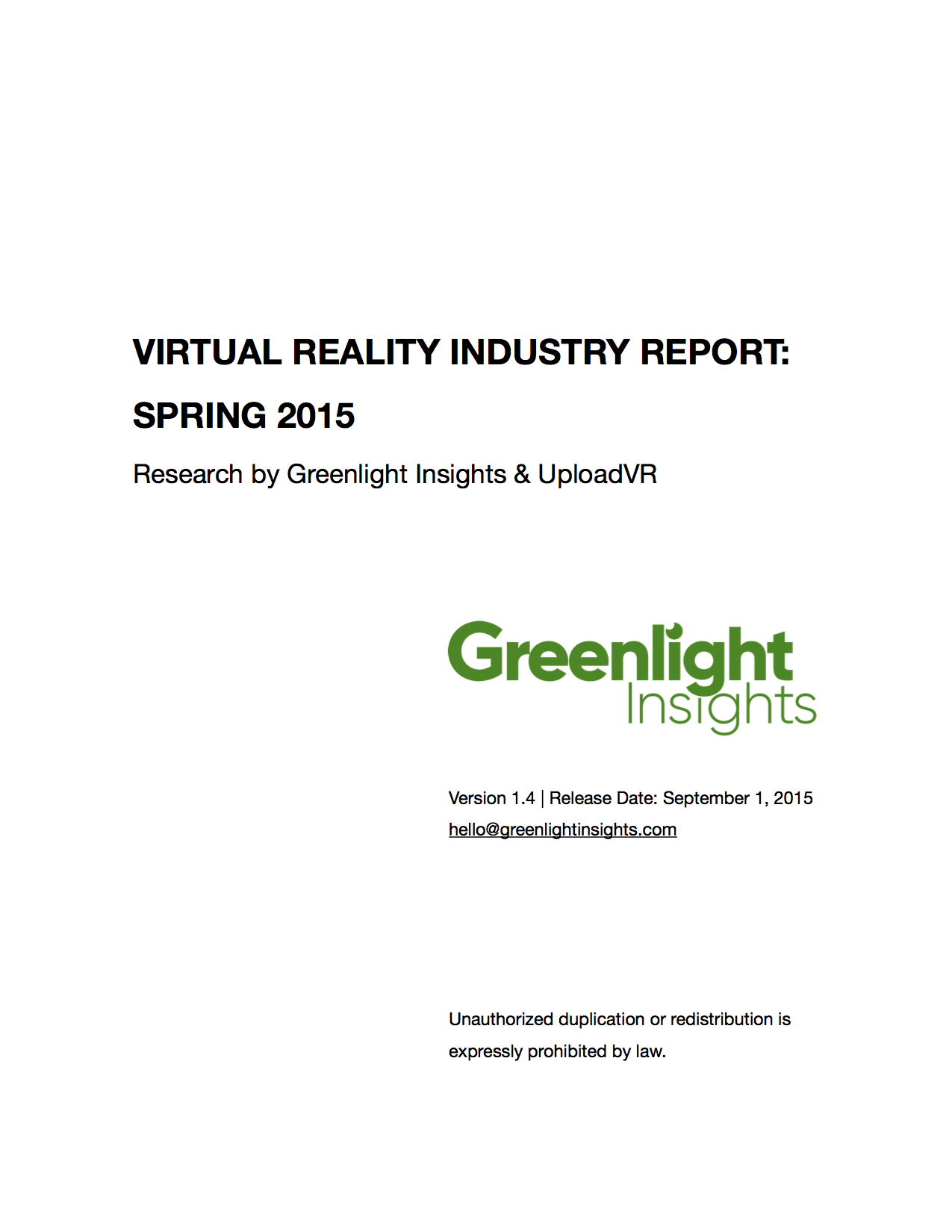 2015 VR Industry Report, Spring Edition