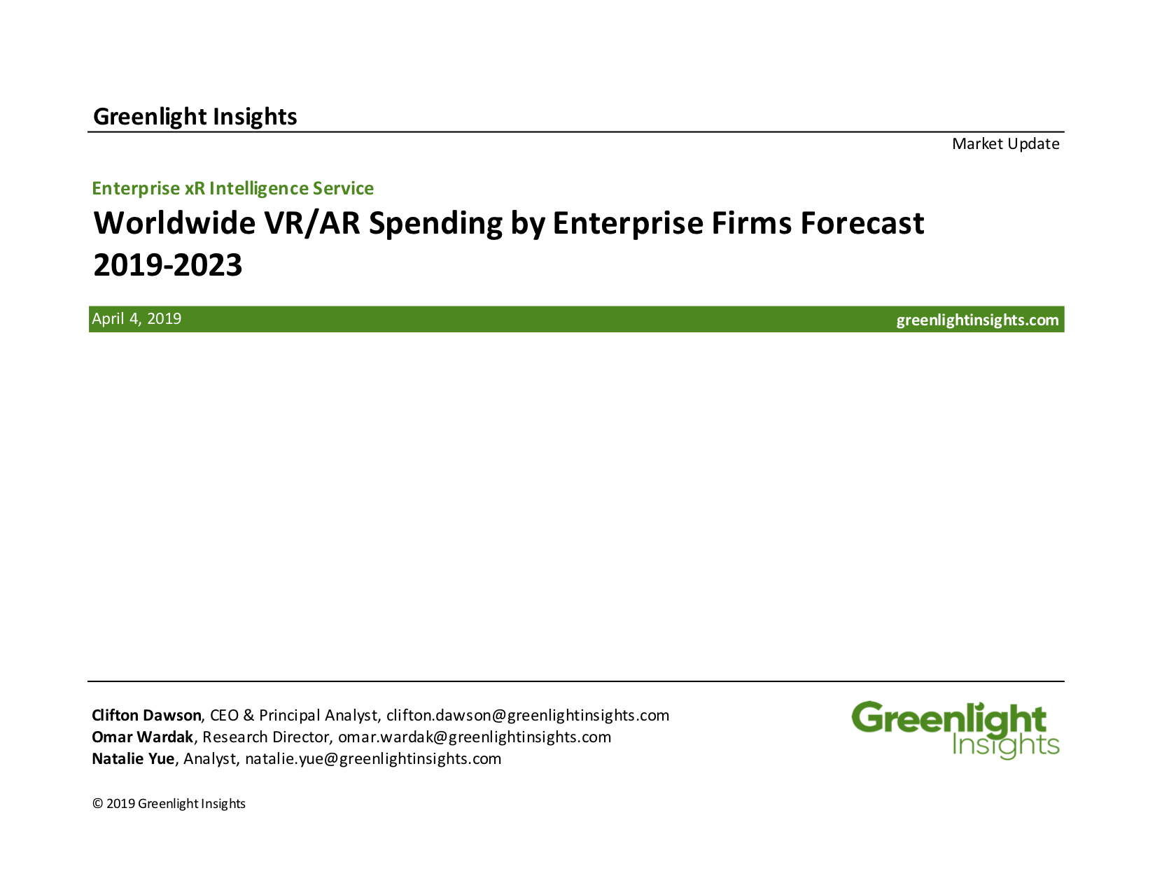 Forecast: Worldwide xR Spending by Enterprise Firms, 2019-2023